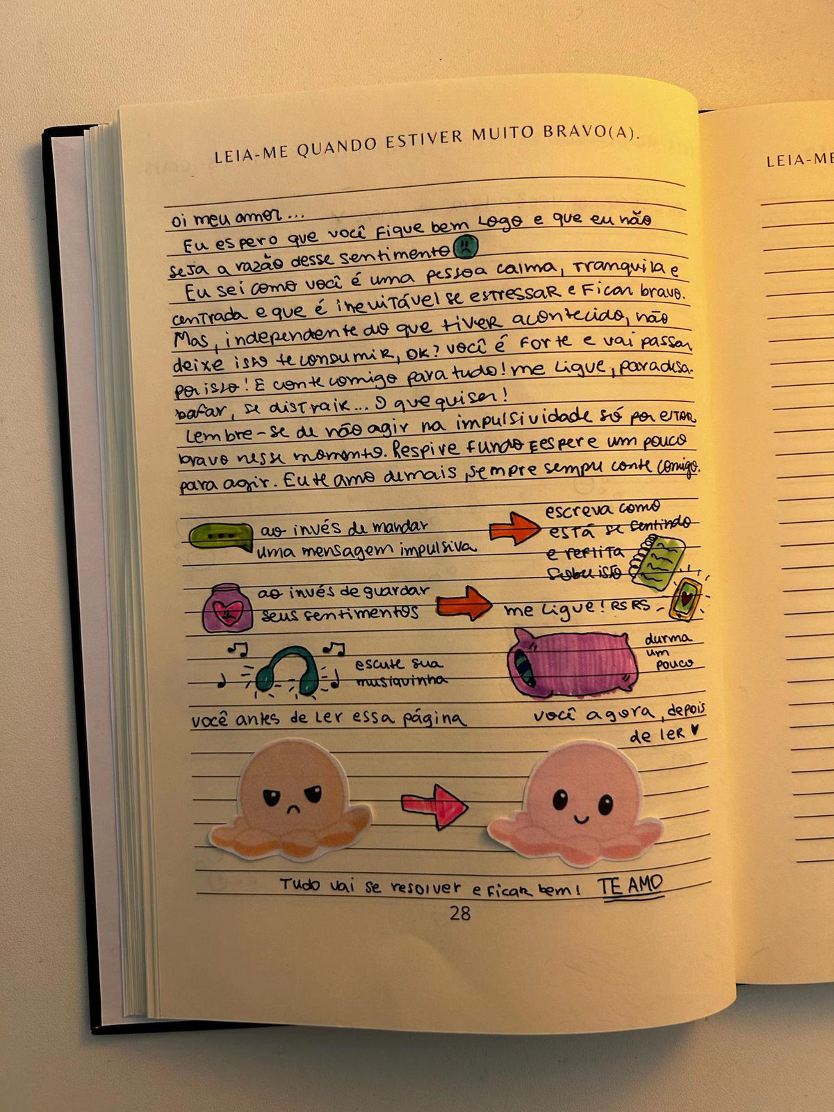 Página 28 do Leia-me quando preenchida, “Quando estiver muito bravo(a)”: uma lista do que fazer para passar a raiva, com desenhos